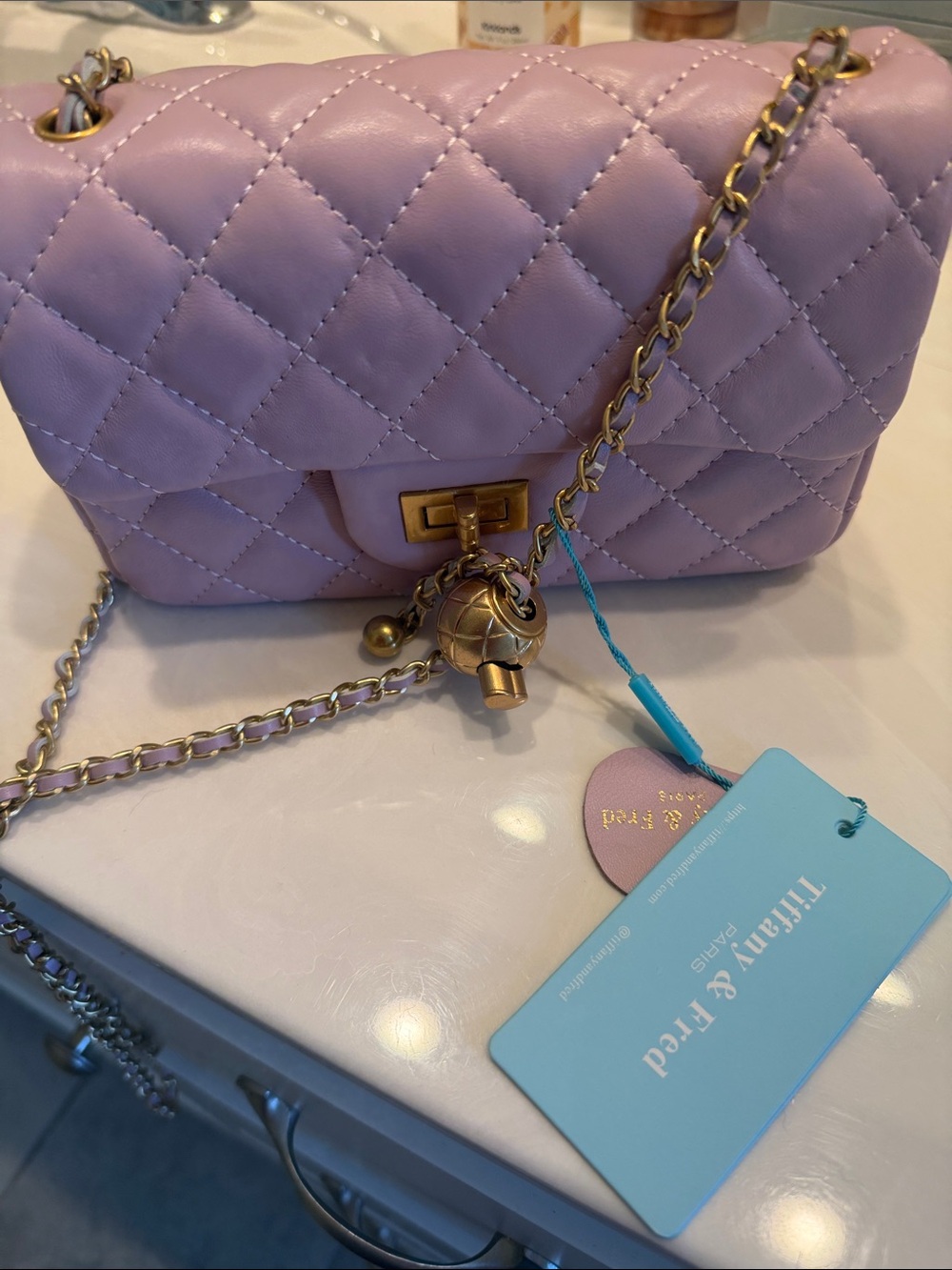 Tiffany & Fred. Pink Chain Crossbody with Gold Hardware - Picture 5 of 8